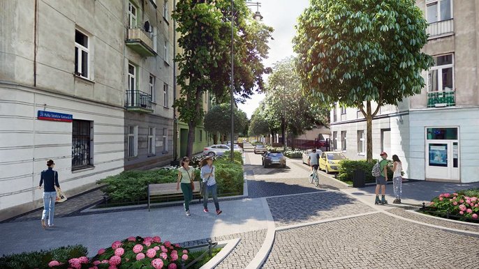Woonerf na ul. 28 Pułku Strzelców Kaniowskich (wizualizacja) Woonerf na ul. 28 Pułku Strzelców Kaniowskich (wizualizacja)
