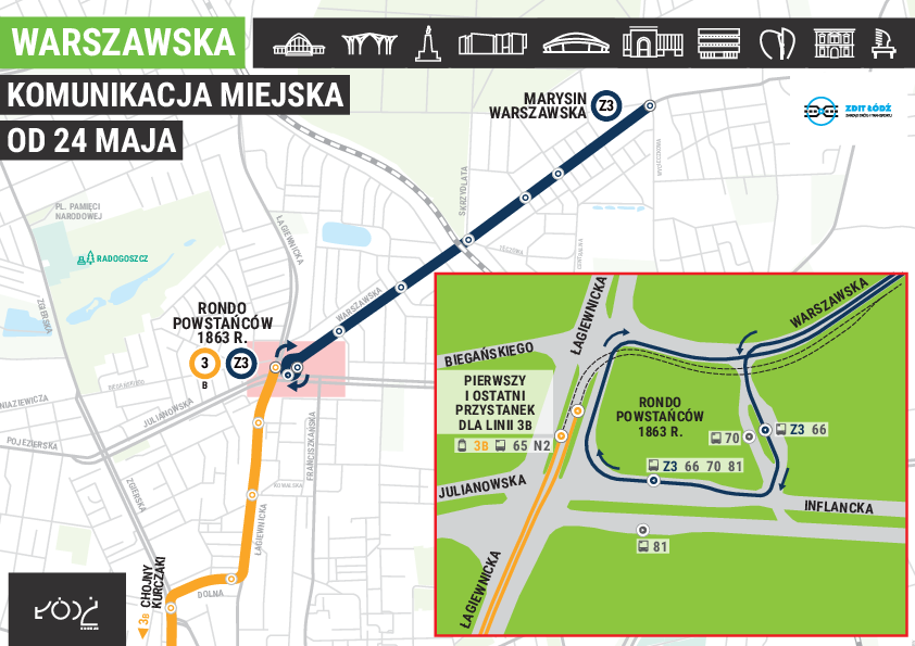 Mapa: Zmiany w komunikacji miejskiej od poniedziałku 24 maja 2021 r. 