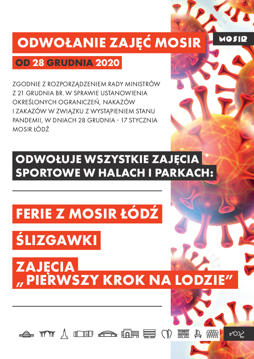 Odwołane zajęcia MOSiR od 28 grudnia Odwołane zajęcia MOSiR od 28 grudnia