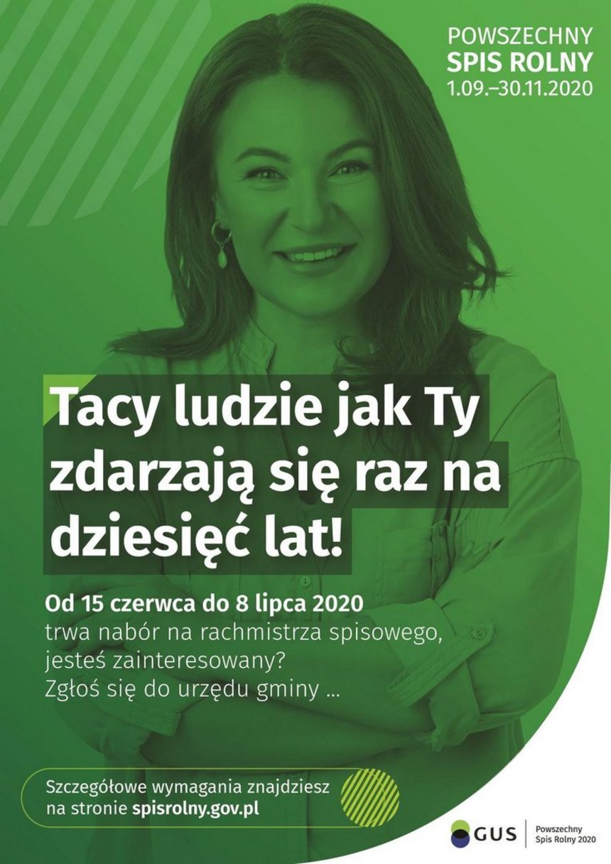 Plakat: Od 15 czerwca do 8 lipca 2020 r. będzie trwać nabór kandydatów na rachmistrzów spisowych