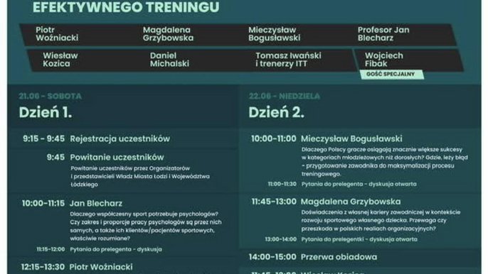 - Plakat promujący wydarzenie z pełną rozpiską prelekcji i warsztatów